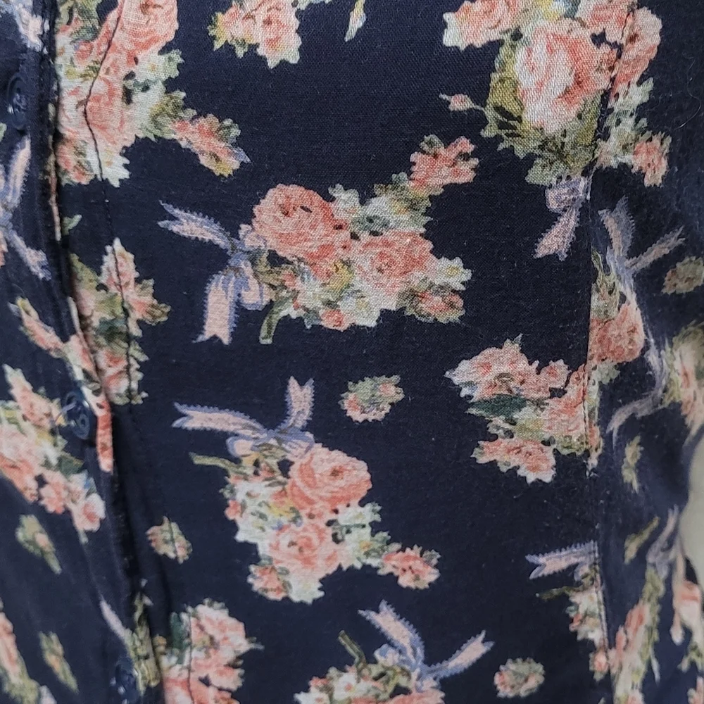 1970s Vintage Sita Blue Pink Floral Scoop Neck Tie-Waist Fit & Flare Midi Dress - Picture 6 of 12